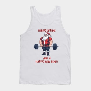 Funny Fitness Christmas Liftmas Barbell Santa Pun Tank Top